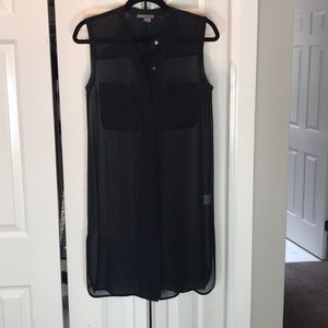 Vince sleeveless sheer long button front top